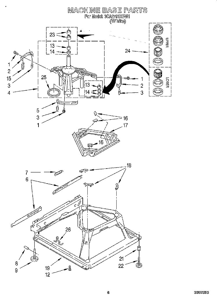MACHINE BASE Diagram and Parts List for 3CA2781XSW1  Whirlpool Washer