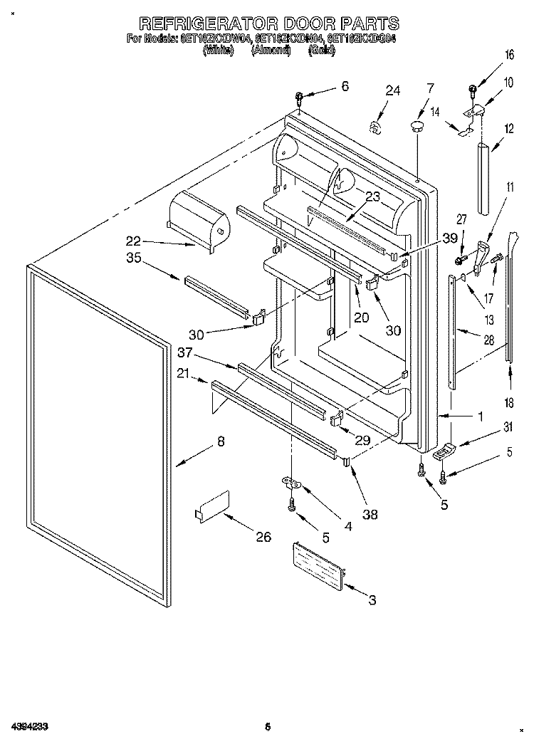 REFRIGERATOR DOOR Diagram and Parts List for 8ET18ZKXDW04  Whirlpool Refrigerator