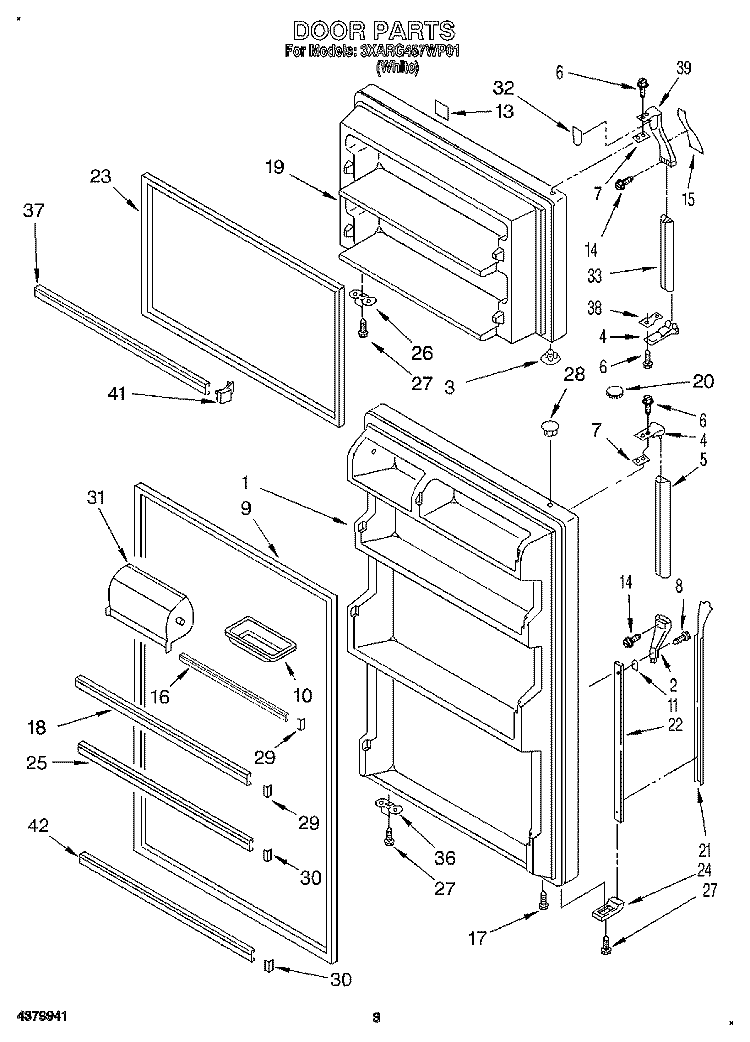 DOOR Diagram and Parts List for 3XARG457WP01  Whirlpool Refrigerator