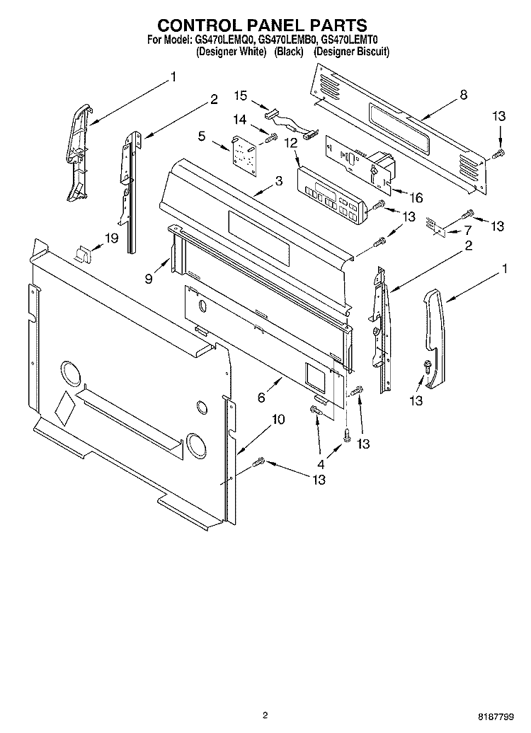 CONTROL PANEL PARTS Diagram and Parts List for GS470LEMQ0  Whirlpool Range
