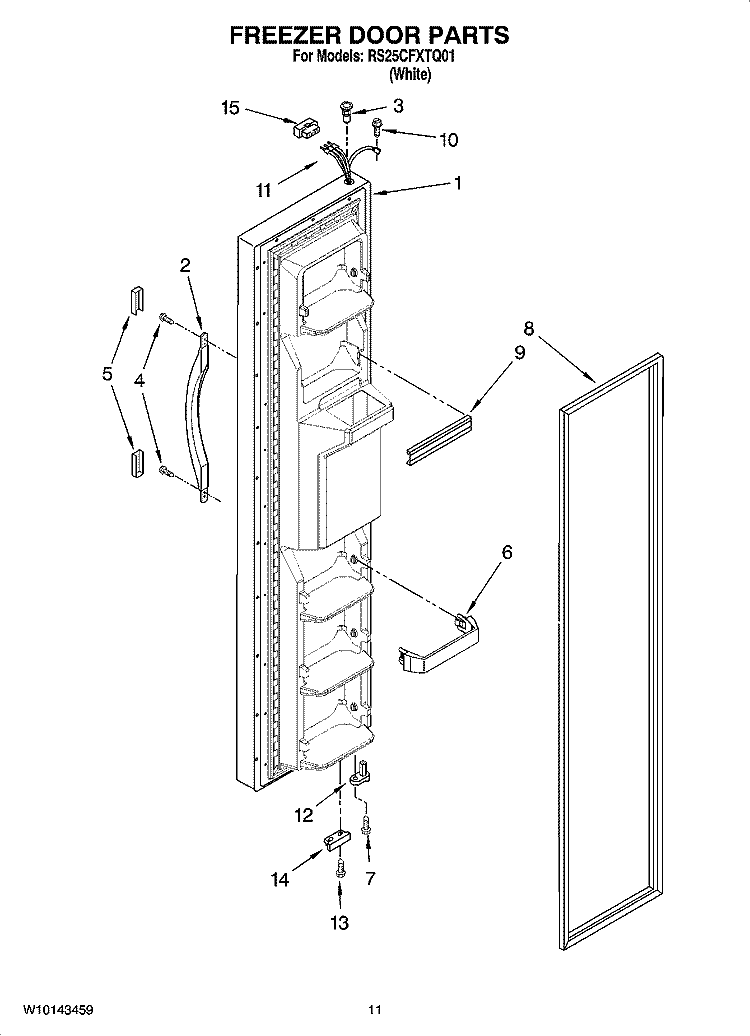 FREEZER DOOR PARTS Diagram and Parts List for RS25CFXTQ01  Roper Refrigerator