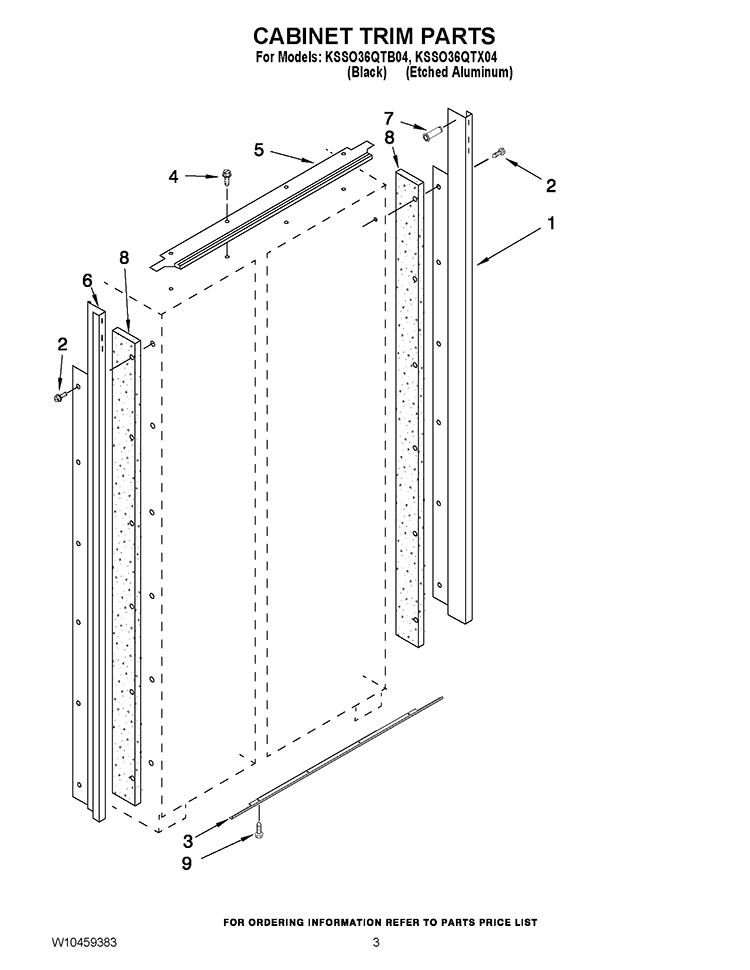 CABINET TRIM PARTS Diagram and Parts List for KSSO36QTB04  KitchenAid Refrigerator
