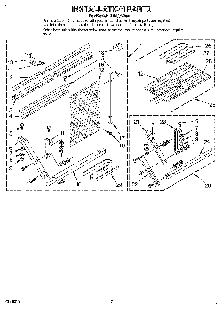 INSTALLATION Diagram and Parts List for X18004D00  Roper Air Conditioner