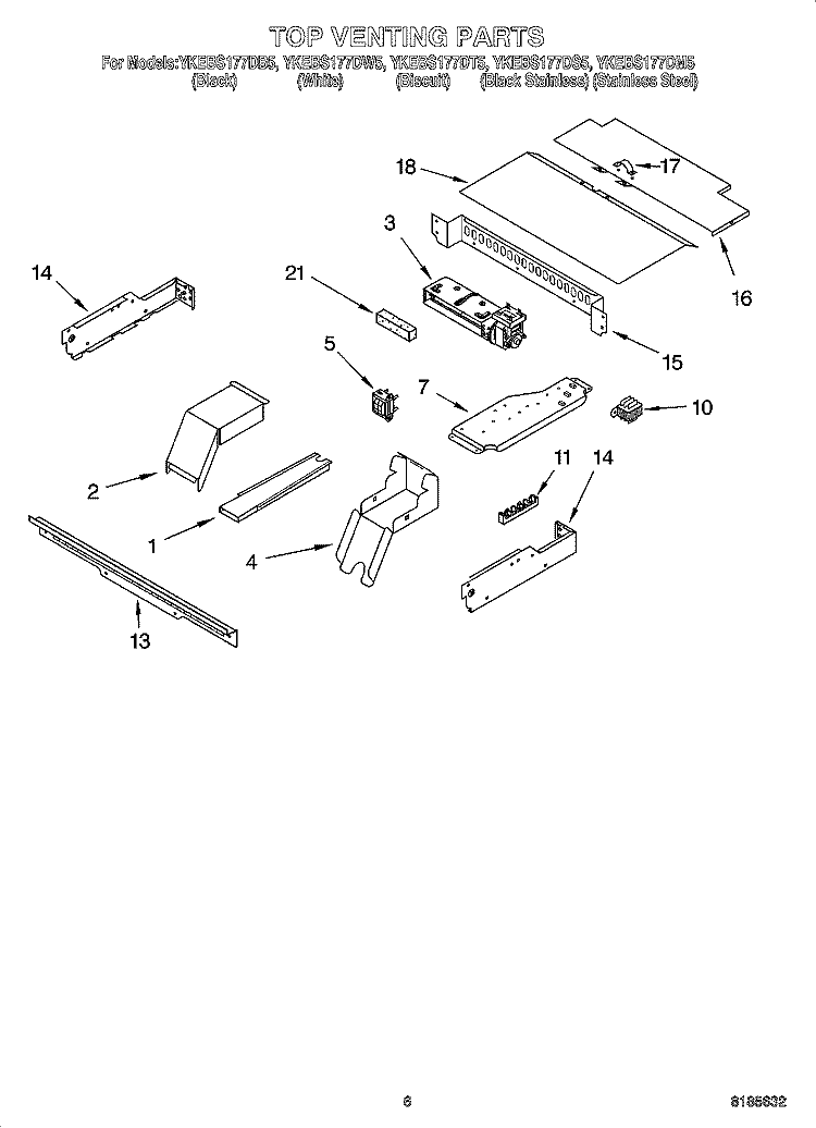 TOP VENTING PARTS, MISCELLANEOUS PARTS Diagram and Parts List for YKEBS177DW5  KitchenAid Wall Oven