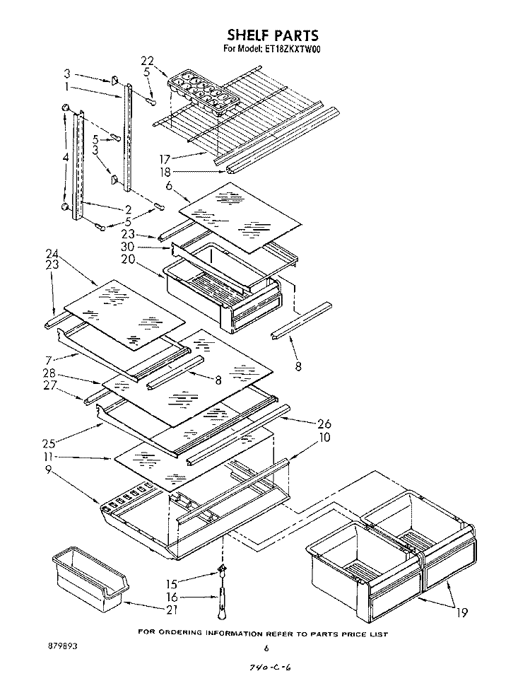 SHELF Diagram and Parts List for ET18ZKXTN00  Whirlpool Refrigerator