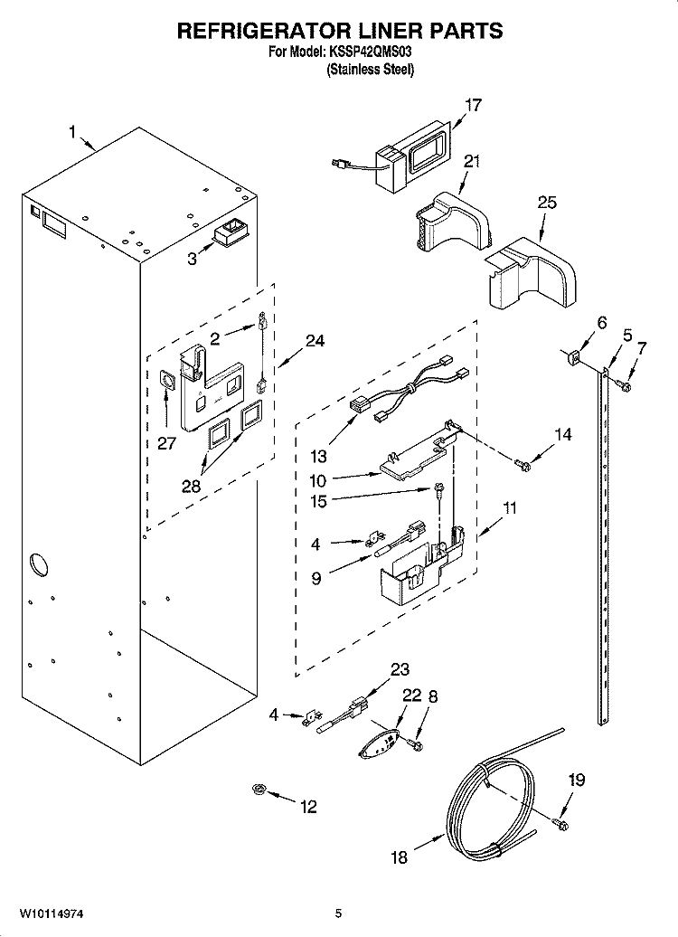REFRIGERATOR LINER PARTS Diagram and Parts List for KSSP42QMS03  KitchenAid Refrigerator