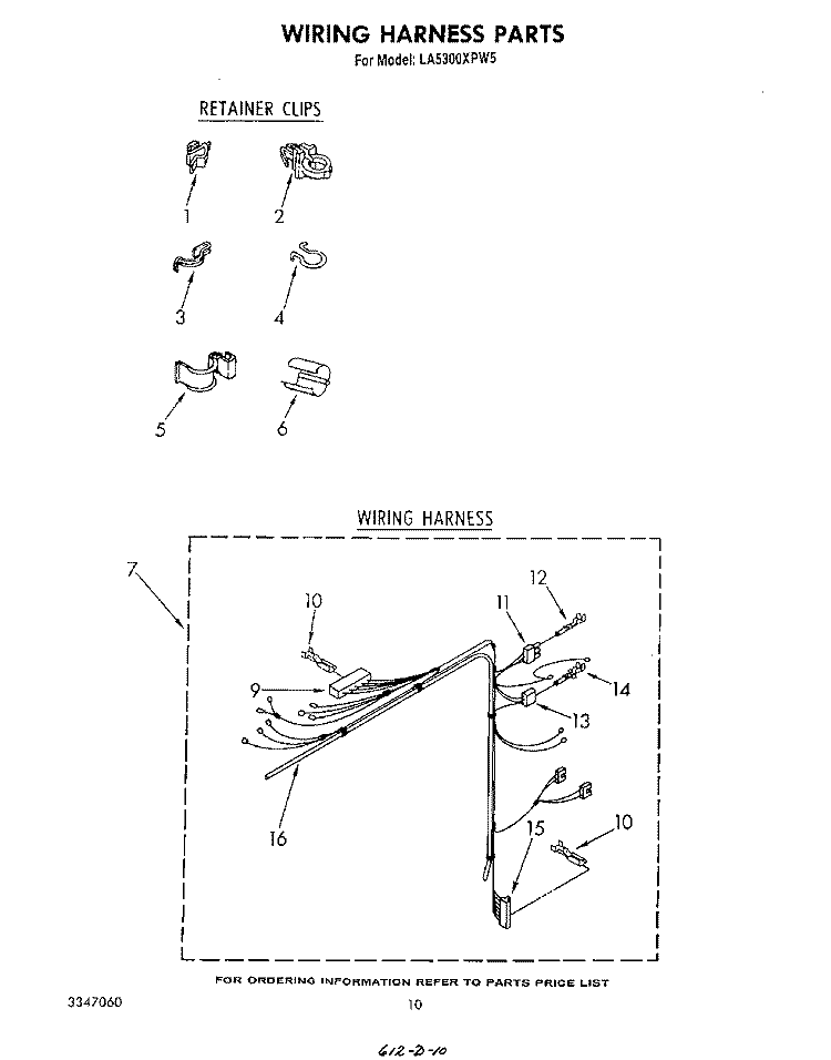 WIRING HARNESS Diagram and Parts List for LA5300XPW5  Whirlpool Washer