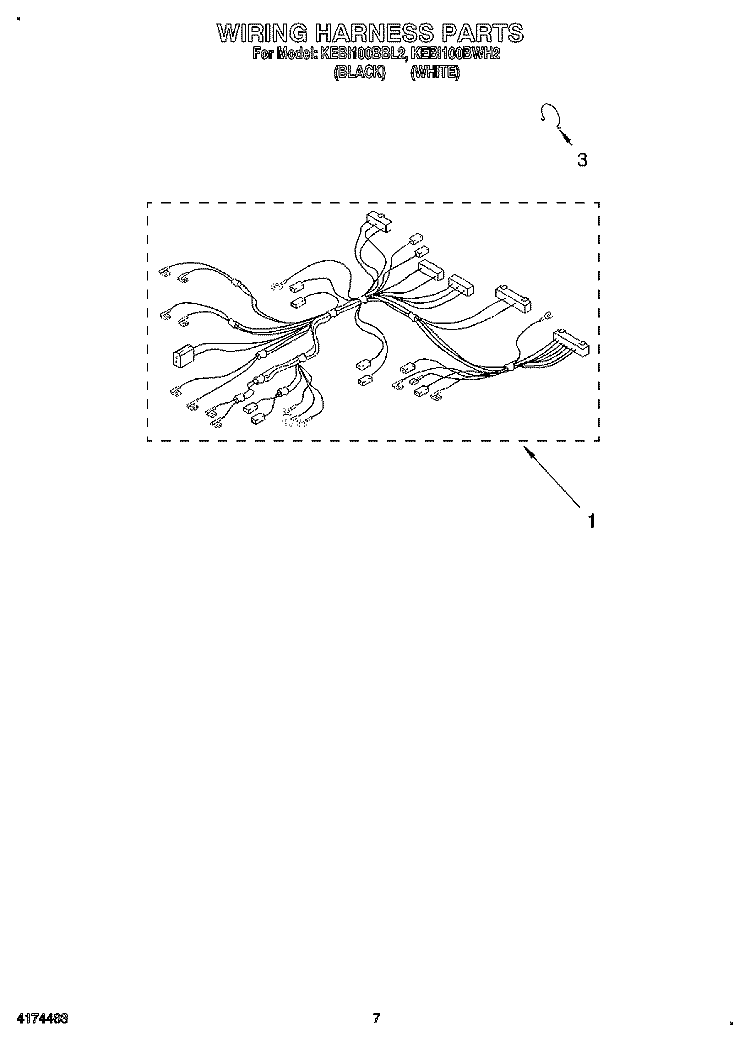WIRING HARNESS Diagram and Parts List for KEBI100BBL2  KitchenAid Wall Oven