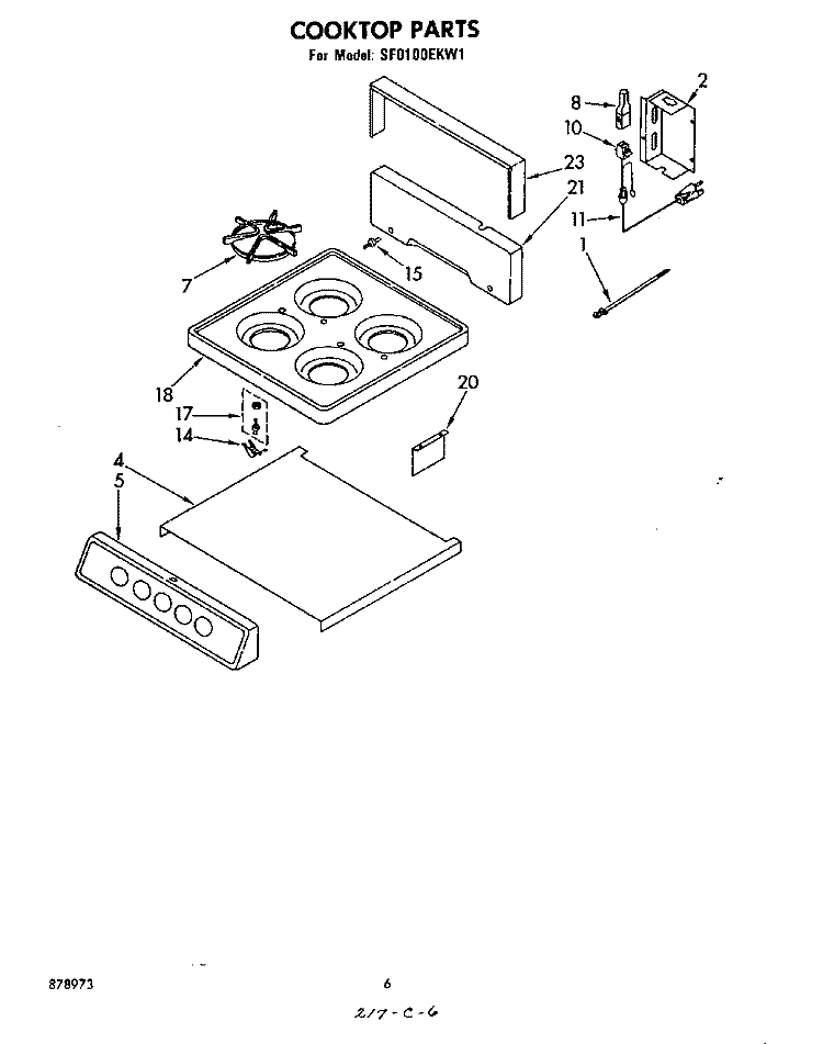 COOKTOP Diagram and Parts List for SF0100EKW1  Whirlpool Range