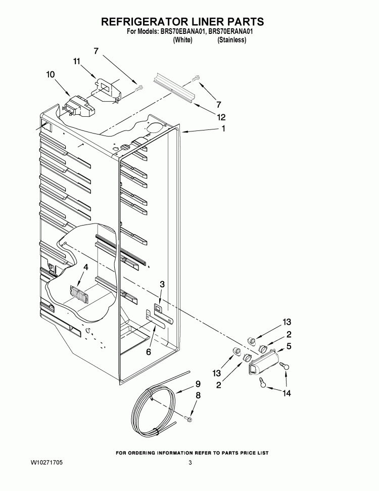 REFRIGERATOR LINER PARTS Diagram and Parts List for BRS70EBANA01  Whirlpool Refrigerator