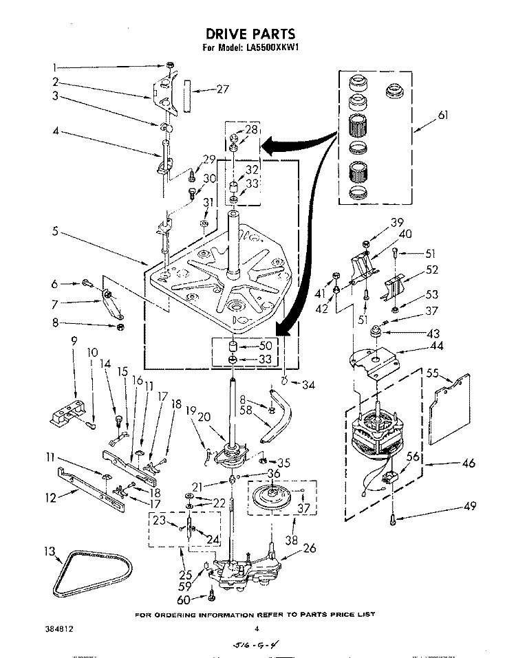 DRIVE Diagram and Parts List for LA5500XKW1  Whirlpool Washer