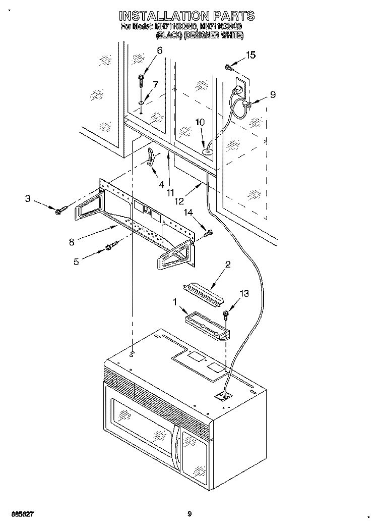 INSTALLATION Diagram and Parts List for MH7110XBQ0  Whirlpool Microwave