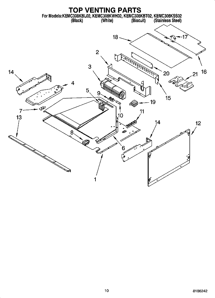 TOP VENTING PARTS Diagram and Parts List for KEMC308KBT02  KitchenAid Microwave Oven Combo
