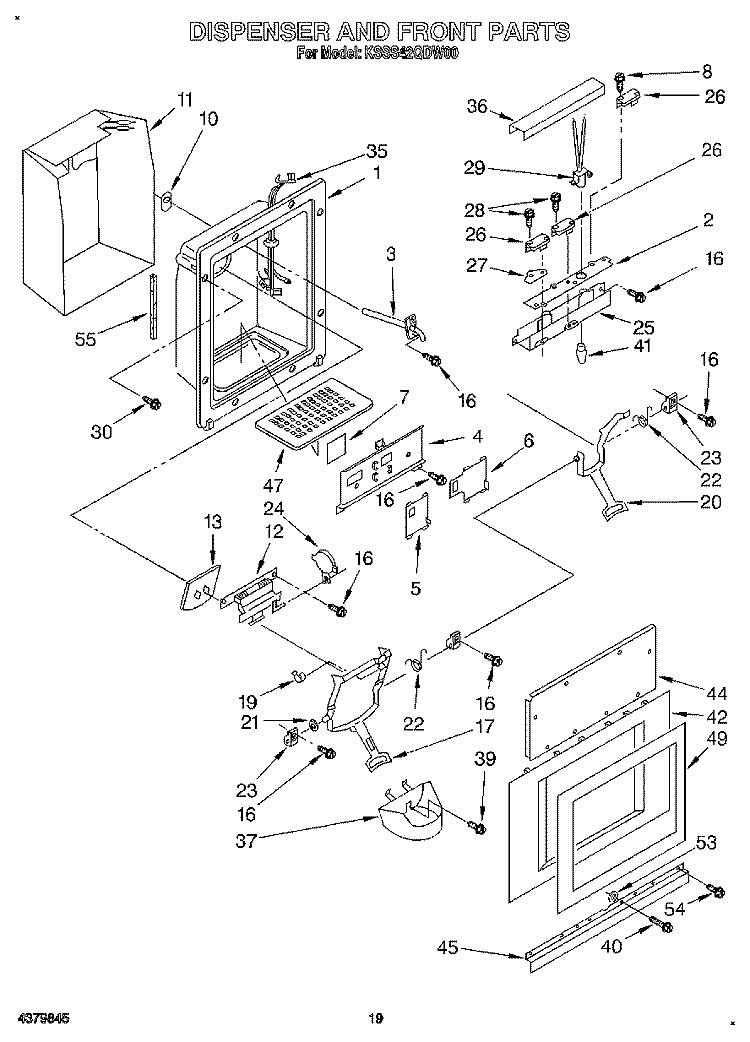 DISPENSER AND FRONT Diagram and Parts List for KSSS42QDW00  KitchenAid Refrigerator