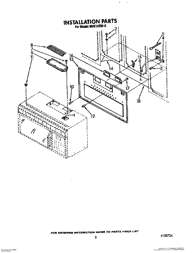INSTALLATION Diagram and Parts List for MHE10RW0  Roper Microwave