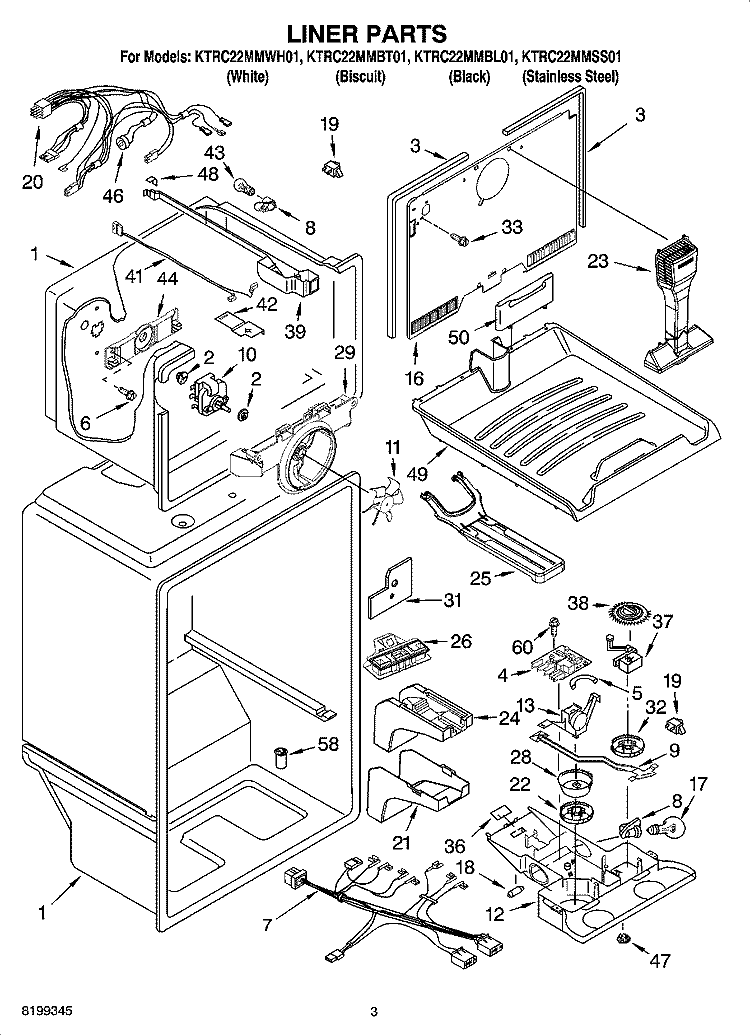 LINER PARTS Diagram and Parts List for KTRC22MMSS01  KitchenAid Refrigerator