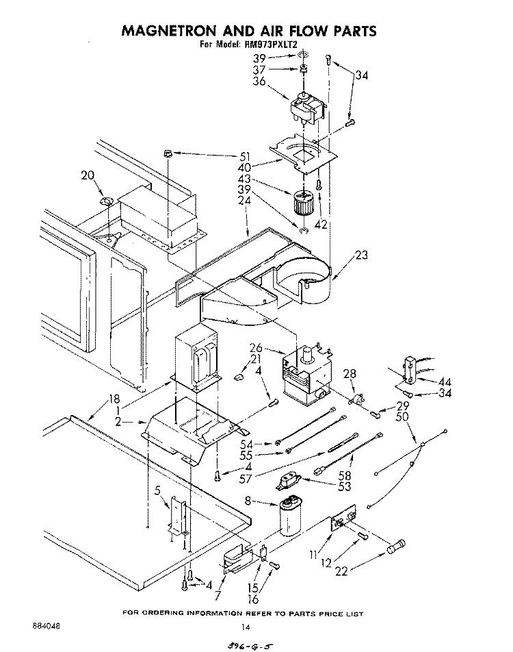 MAGNETRON AND AIR FLOW Diagram and Parts List for RM973PXLT2  Whirlpool Microwave Oven Combo