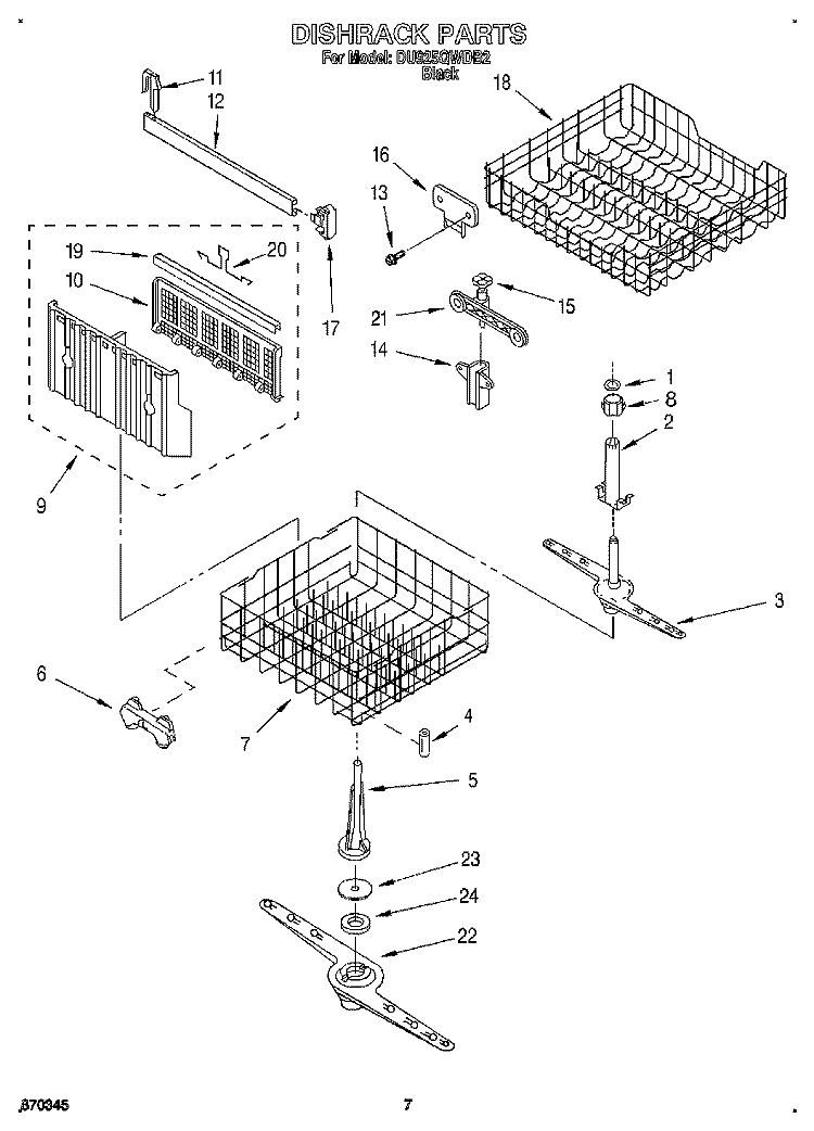 DISHRACK Diagram and Parts List for DU925QWDB2  Whirlpool Dishwasher