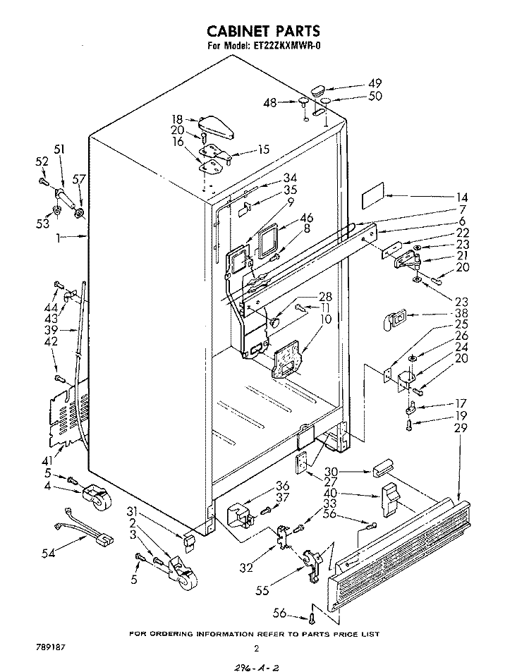 CABINET Diagram and Parts List for ET22ZKXMWR0  Whirlpool Refrigerator