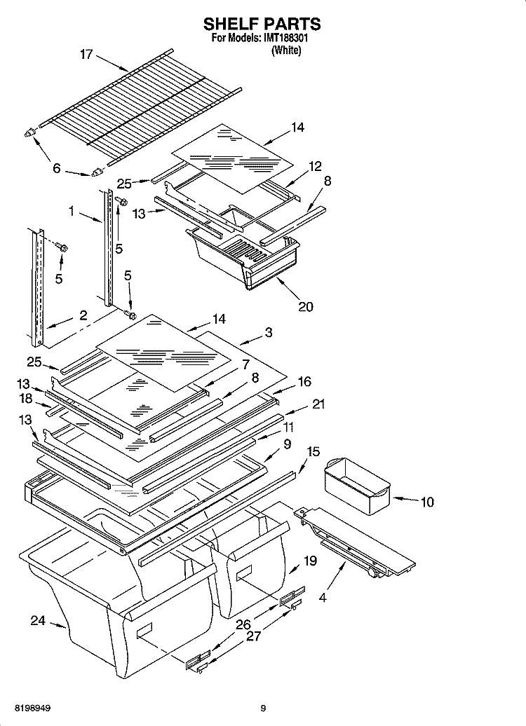 SHELF PARTS, OPTIONAL PARTS Diagram and Parts List for IMT188301  Inglis Refrigerator