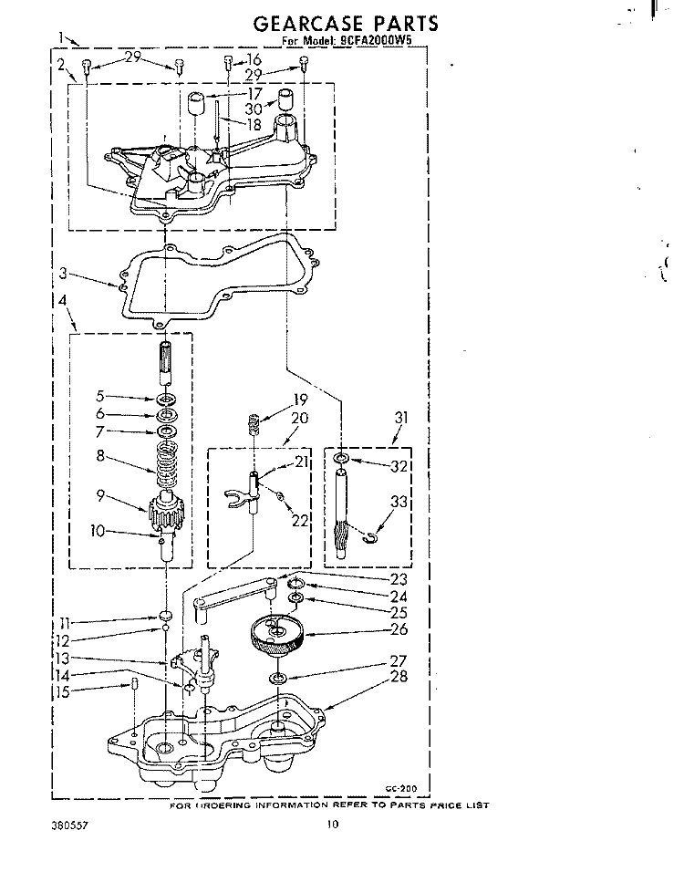 GEARCASE Diagram and Parts List for 9CFA2000W5  Whirlpool Washer