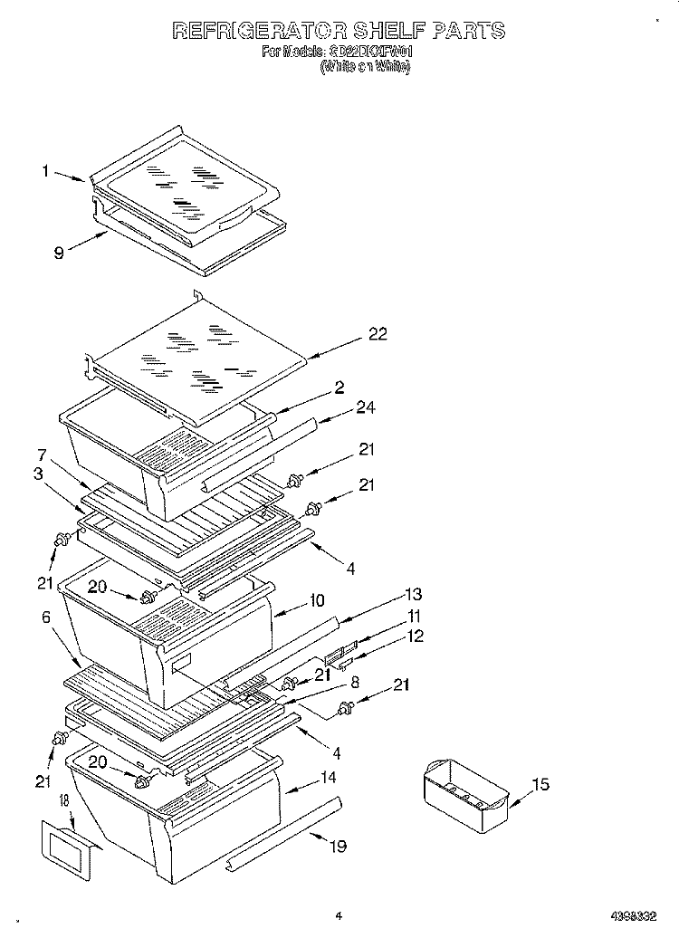 REFRIGERATOR SHELF Diagram and Parts List for GD22DKXFW01  Whirlpool Refrigerator