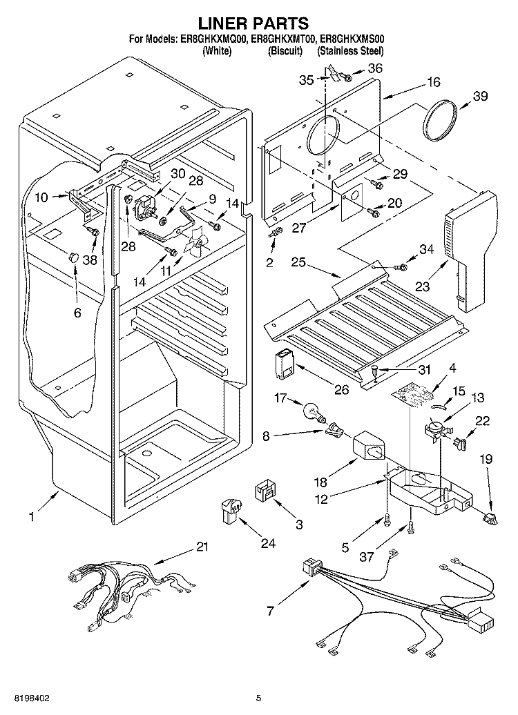 LINER PARTS Diagram and Parts List for ER8GHKXMT00  Whirlpool Refrigerator