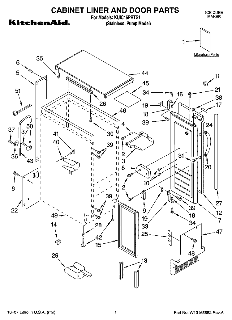 CABINET LINER AND DOOR PARTS Diagram and Parts List for KUIC15PRTS1  KitchenAid Ice Maker