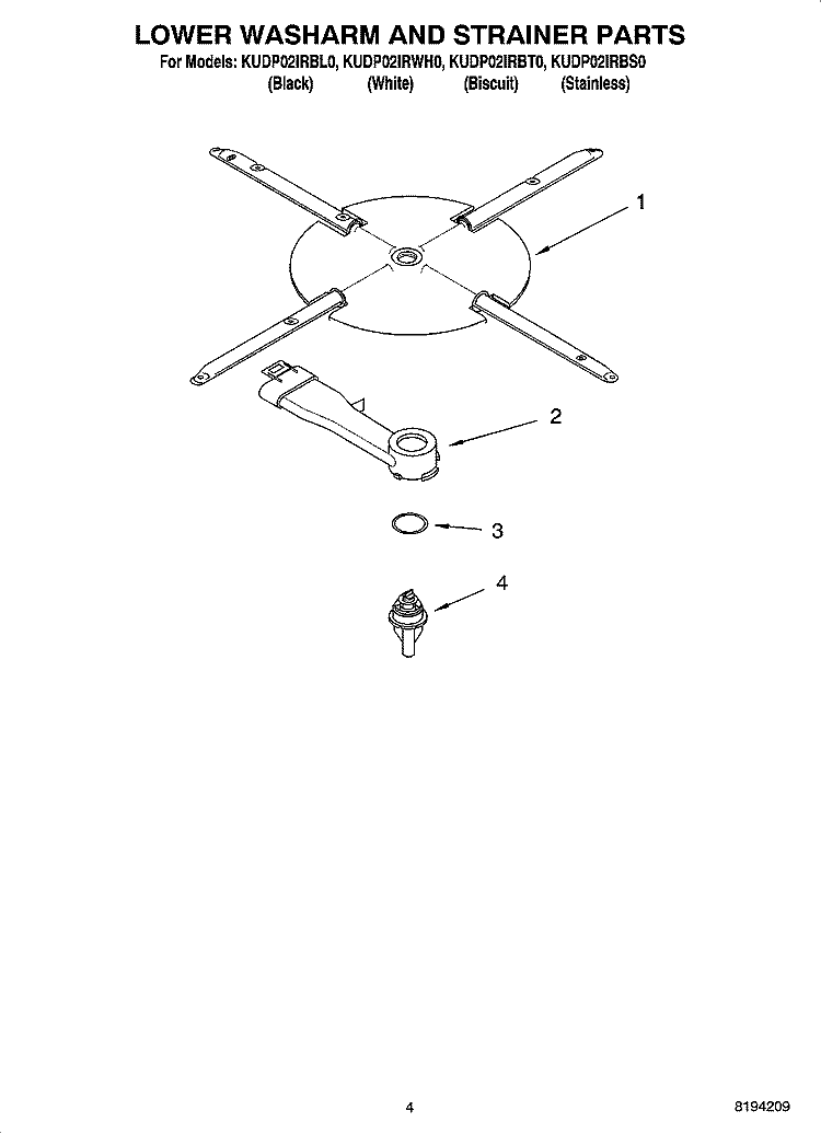 LOWER WASHARM AND STRAINER PARTS Diagram and Parts List for KUDP02IRWH0  KitchenAid Dishwasher