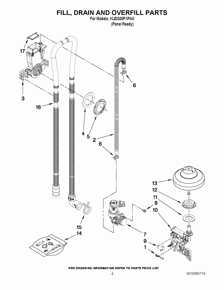 FILL, DRAIN AND OVERFILL PARTS Diagram and Parts List for KUDS30FXPA0  KitchenAid Dishwasher