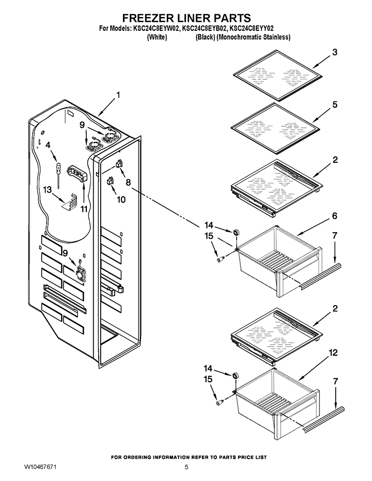 FREEZER LINER PARTS Diagram and Parts List for KSC24C8EYB02  KitchenAid Refrigerator