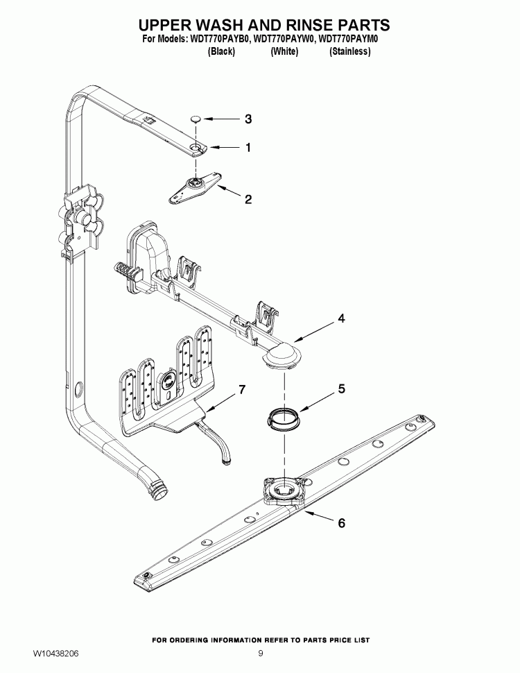 UPPER WASH AND RINSE PARTS Diagram and Parts List for WDT770PAYW0  Whirlpool Dishwasher