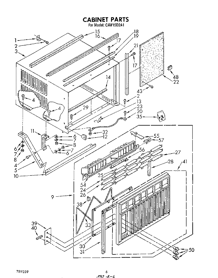 CABINET Diagram and Parts List for CAW15D2A1  Whirlpool Air Conditioner