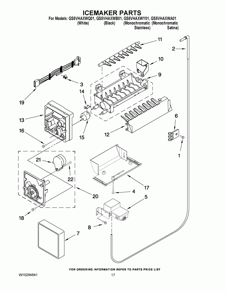 ICEMAKER PARTS Diagram and Parts List for GS5VHAXWB01  Whirlpool Refrigerator