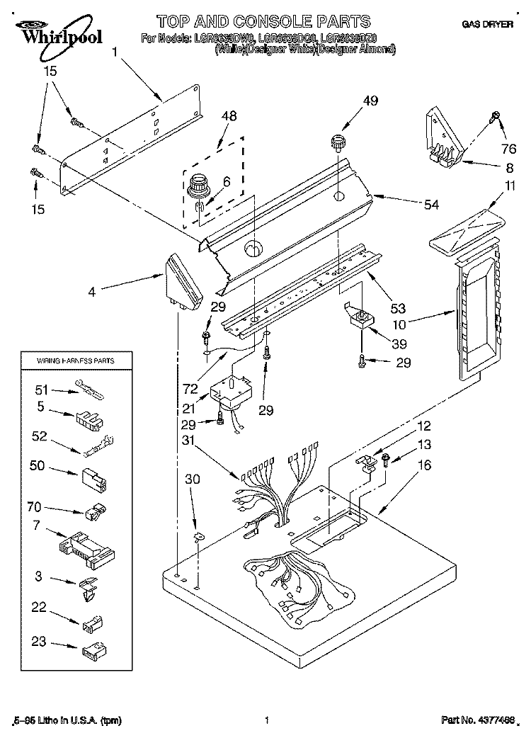 TOP AND CONSOLE, LIT/OPTIONAL Diagram and Parts List for LGR6638DW0  Whirlpool Dryer