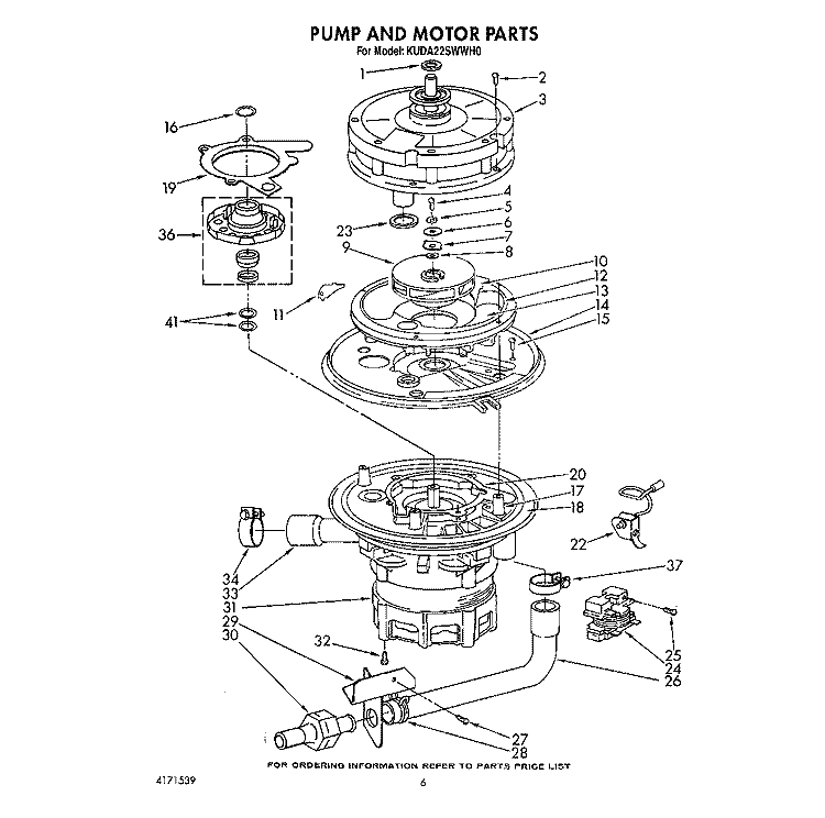PUMP AND MOTOR Diagram and Parts List for KUDA22SWWH0  KitchenAid Dishwasher