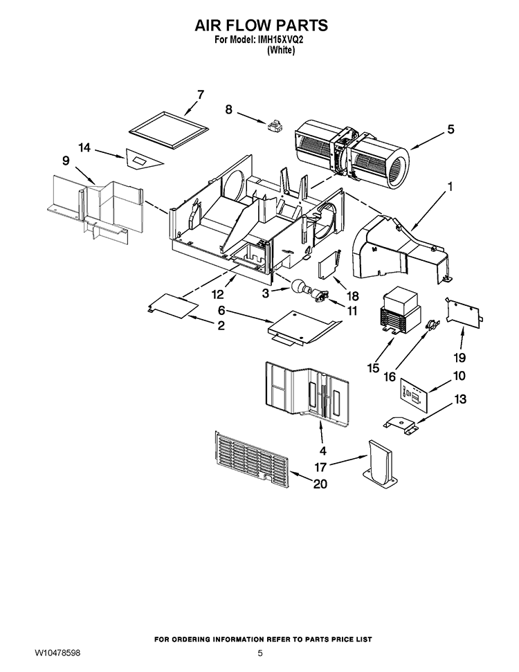 AIR FLOW PARTS Diagram and Parts List for IMH15XVQ2  Whirlpool Microwave