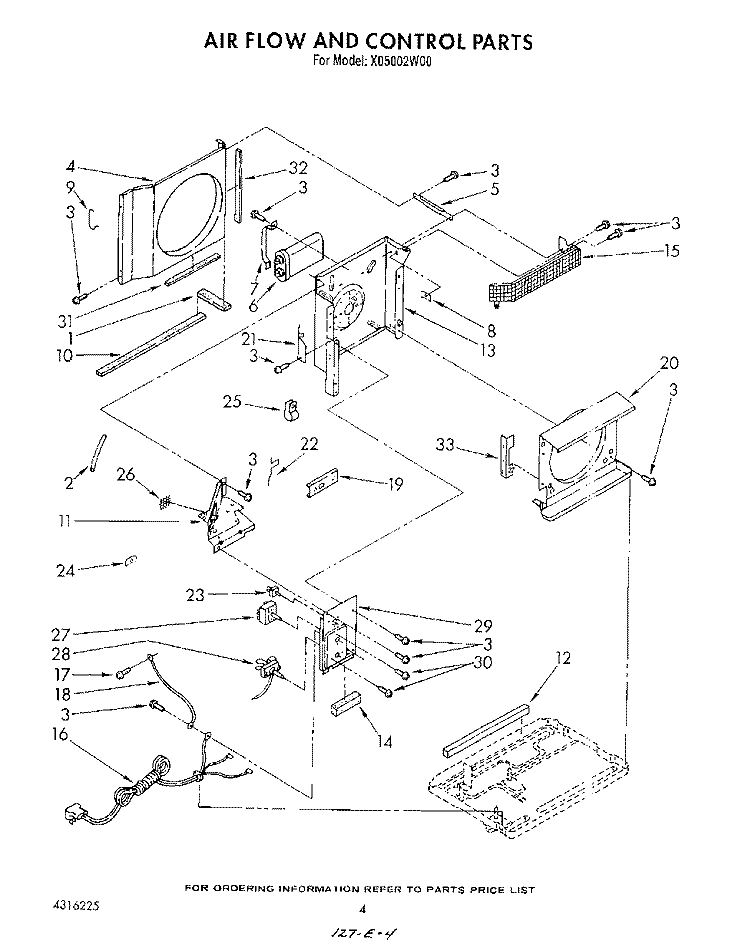 AIRFLOW AND CONTROL Diagram and Parts List for X05002W00  Roper Air Conditioner