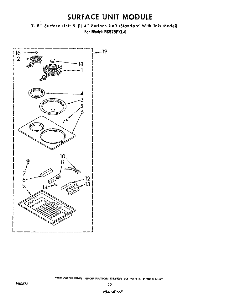 SURFACE UNIT Diagram and Parts List for RS576PXL0  Whirlpool Range