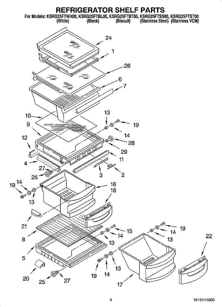 REFRIGERATOR SHELF PARTS Diagram and Parts List for KSRG25FTSS00  KitchenAid Refrigerator