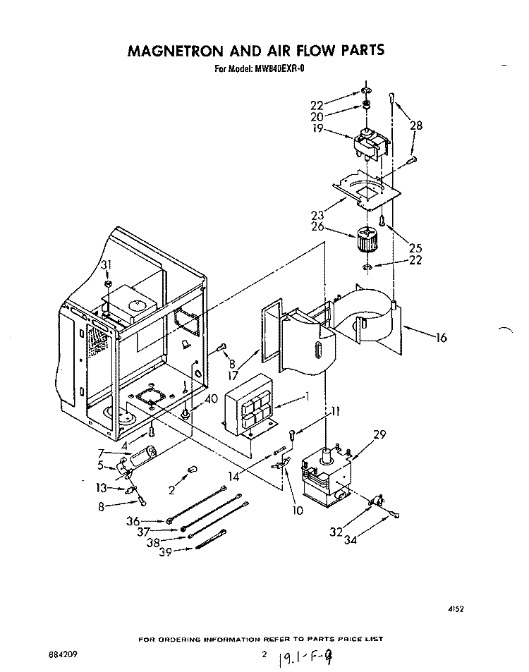 MAGNETRON AND AIR FLOW Diagram and Parts List for MW840EXR0  Whirlpool Microwave