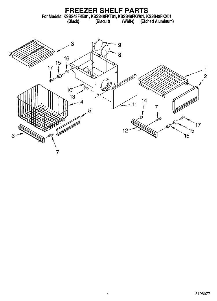 FREEZER SHELF Diagram and Parts List for KSSS48FKW01  KitchenAid Refrigerator
