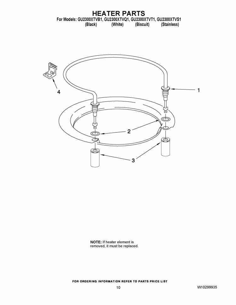 HEATER PARTS Diagram and Parts List for GU2300XTVB1  Whirlpool Dishwasher