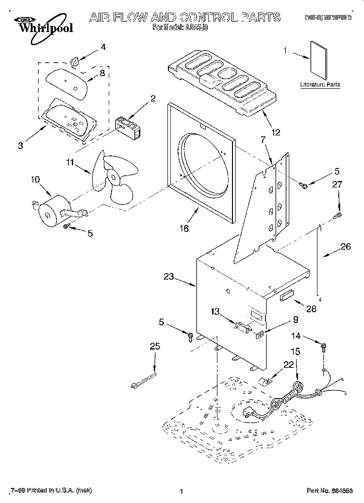 SECTION Diagram and Parts List for AD25J0  Whirlpool Dehumidifier