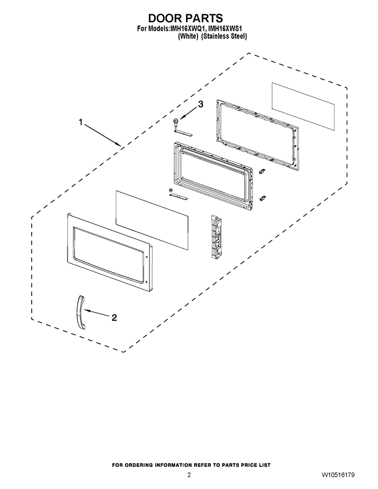 DOOR PARTS Diagram and Parts List for IMH16XWS1  Whirlpool Microwave