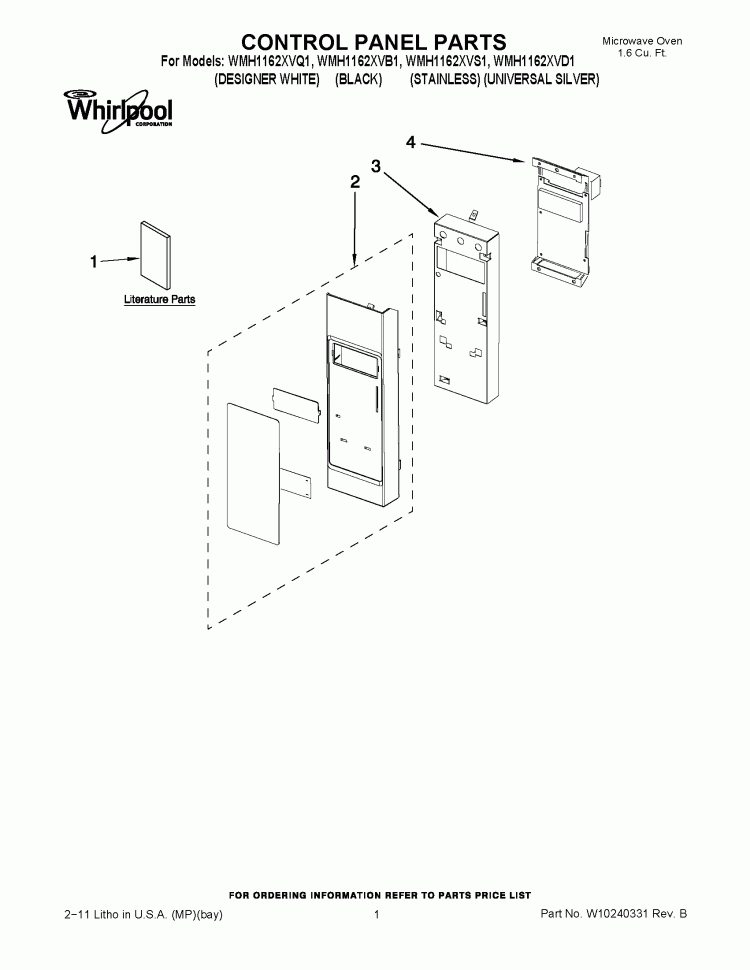 CONTROL PANEL PARTS Diagram and Parts List for WMH1162XVD1  Whirlpool Microwave