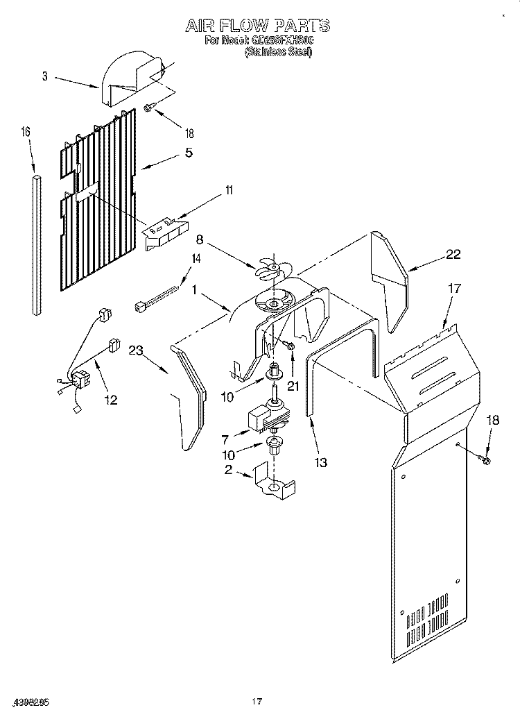 AIRFLOW Diagram and Parts List for GD25SFXHS00  Whirlpool Refrigerator