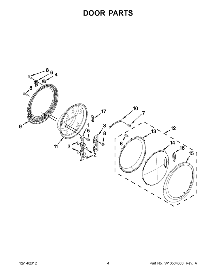 DOOR PARTS Diagram and Parts List for WFW97HEXL3  Whirlpool Washer