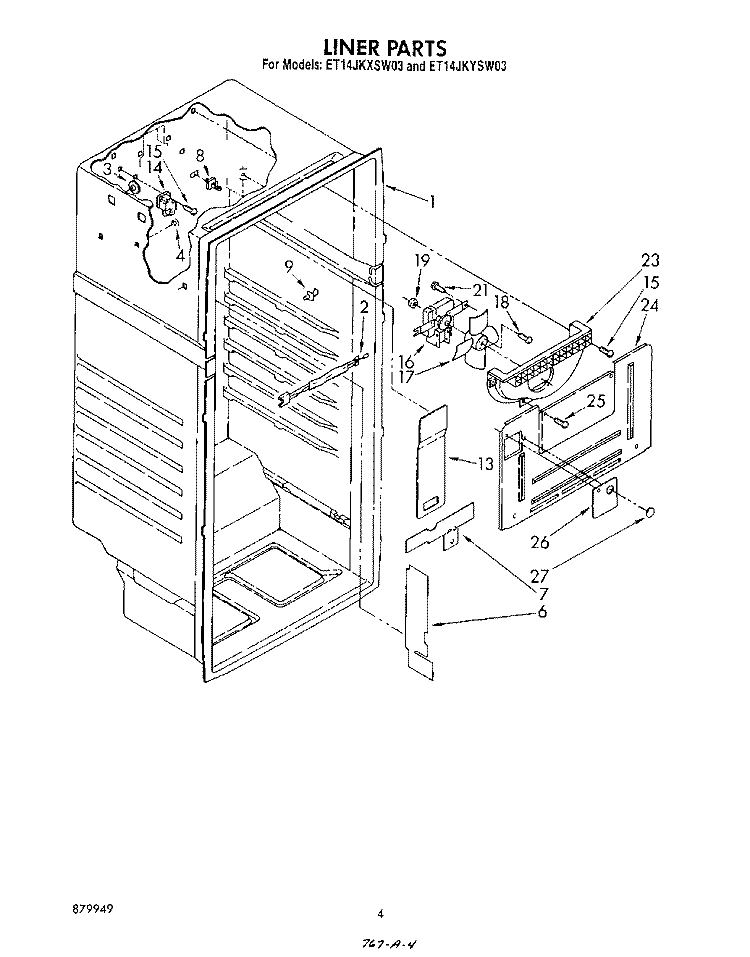 LINER Diagram and Parts List for ET14JKYXG03  Whirlpool Refrigerator