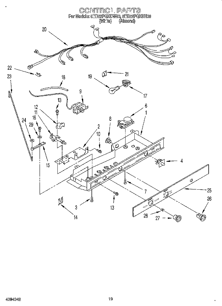 CONTROL, LIT/OPTIONAL Diagram and Parts List for 8ED22PQXDW00  Whirlpool Refrigerator